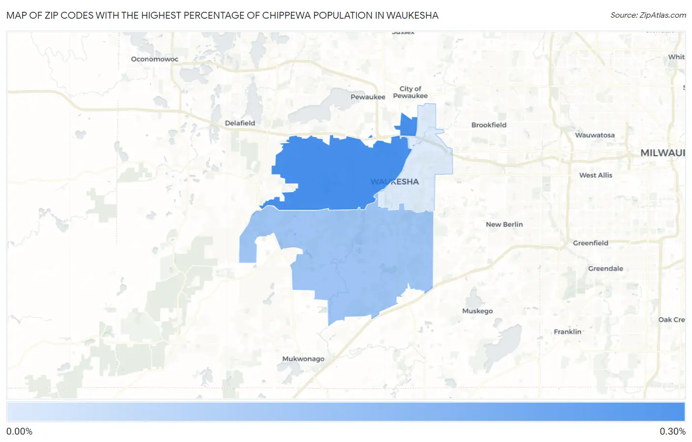 Zip Codes with the Highest Percentage of Chippewa Population in Waukesha Map