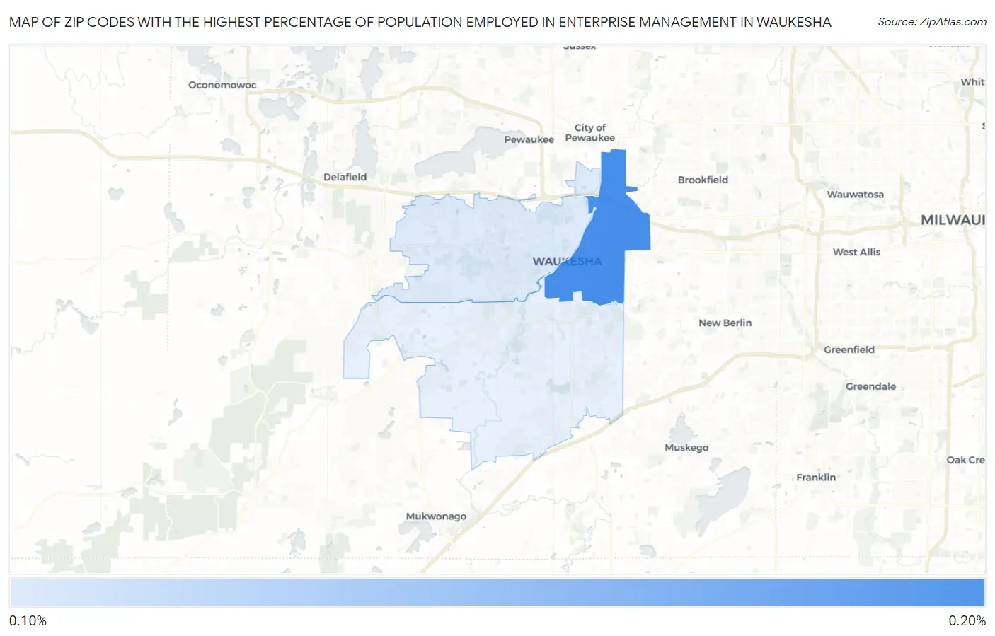 Zip Codes with the Highest Percentage of Population Employed in Enterprise Management in Waukesha Map
