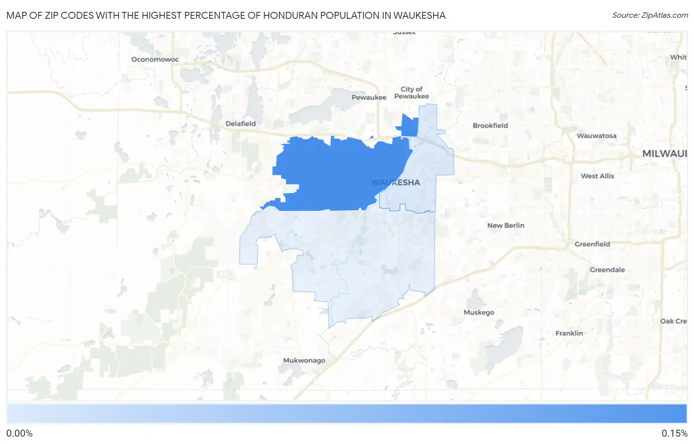 Zip Codes with the Highest Percentage of Honduran Population in Waukesha Map