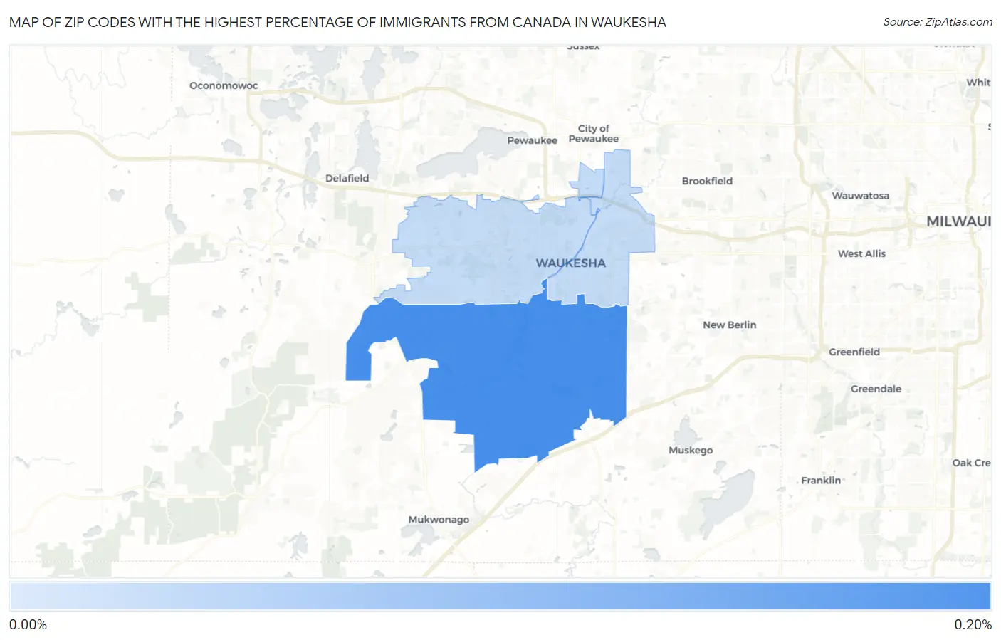Zip Codes with the Highest Percentage of Immigrants from Canada in Waukesha Map