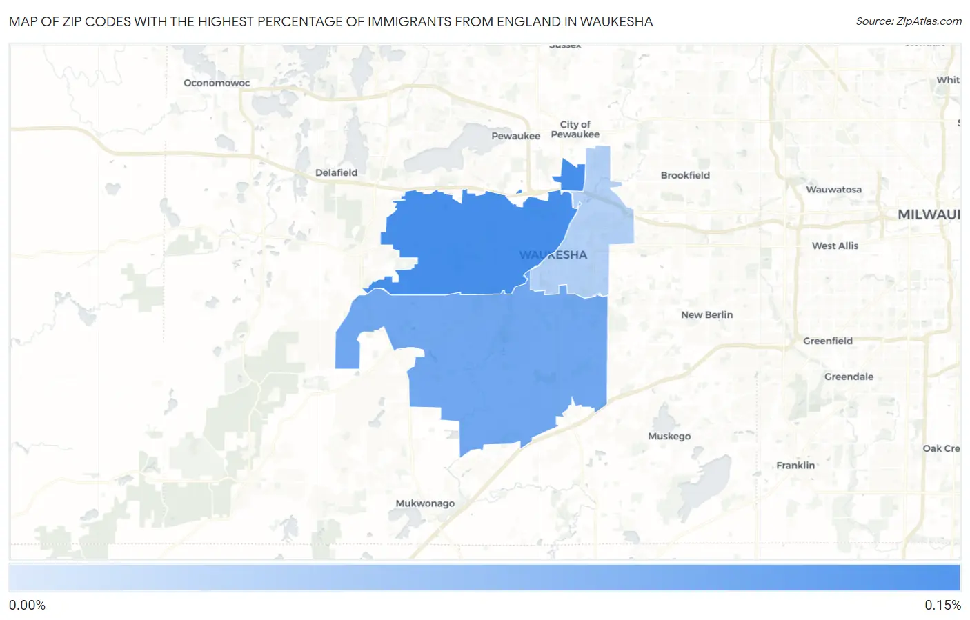 Zip Codes with the Highest Percentage of Immigrants from England in Waukesha Map