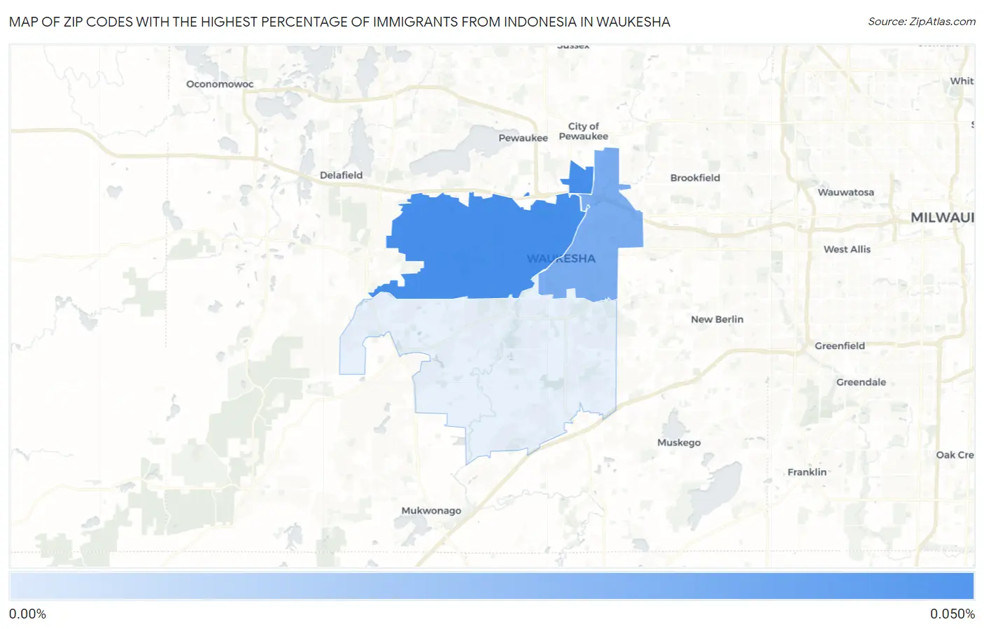 Zip Codes with the Highest Percentage of Immigrants from Indonesia in Waukesha Map