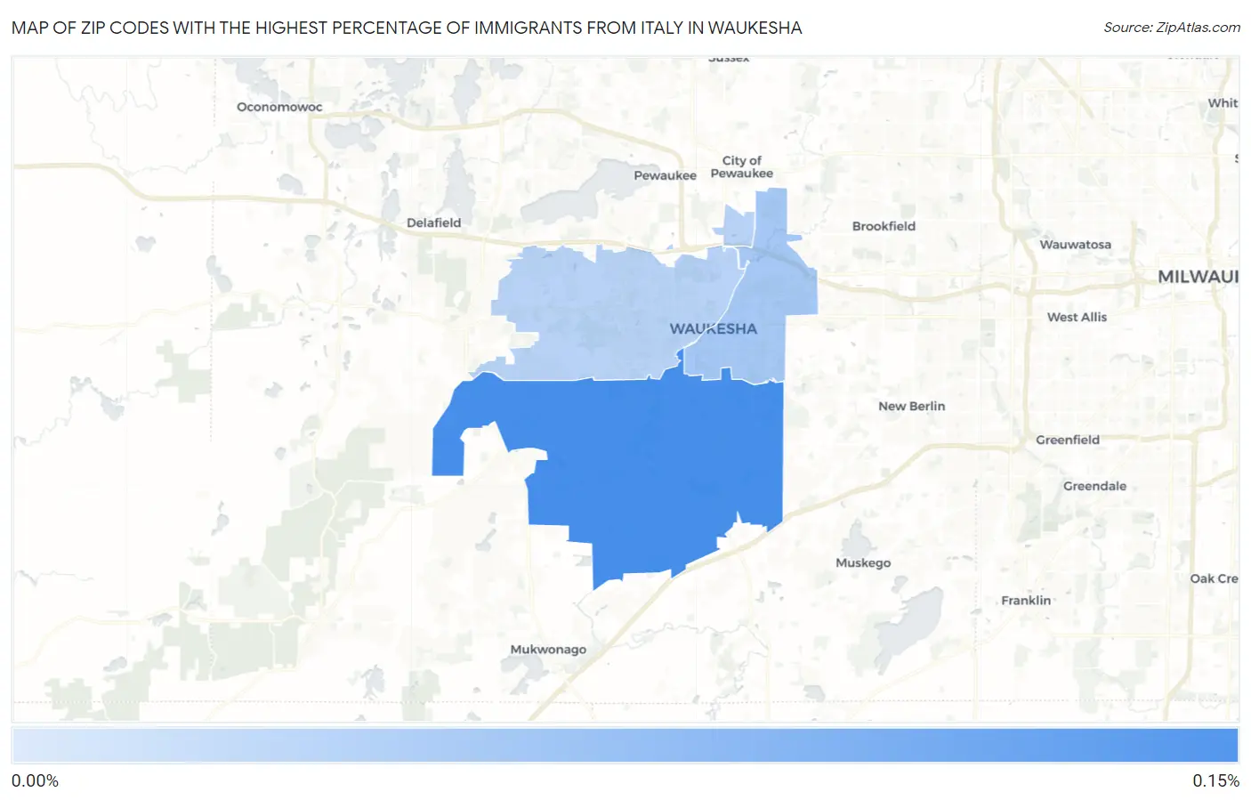 Zip Codes with the Highest Percentage of Immigrants from Italy in Waukesha Map