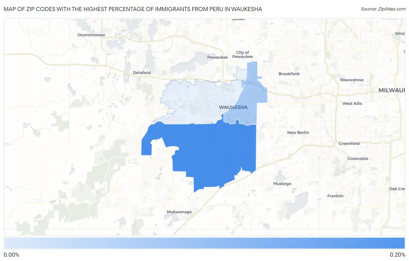 Zip Codes with the Highest Percentage of Immigrants from Peru in Waukesha Map
