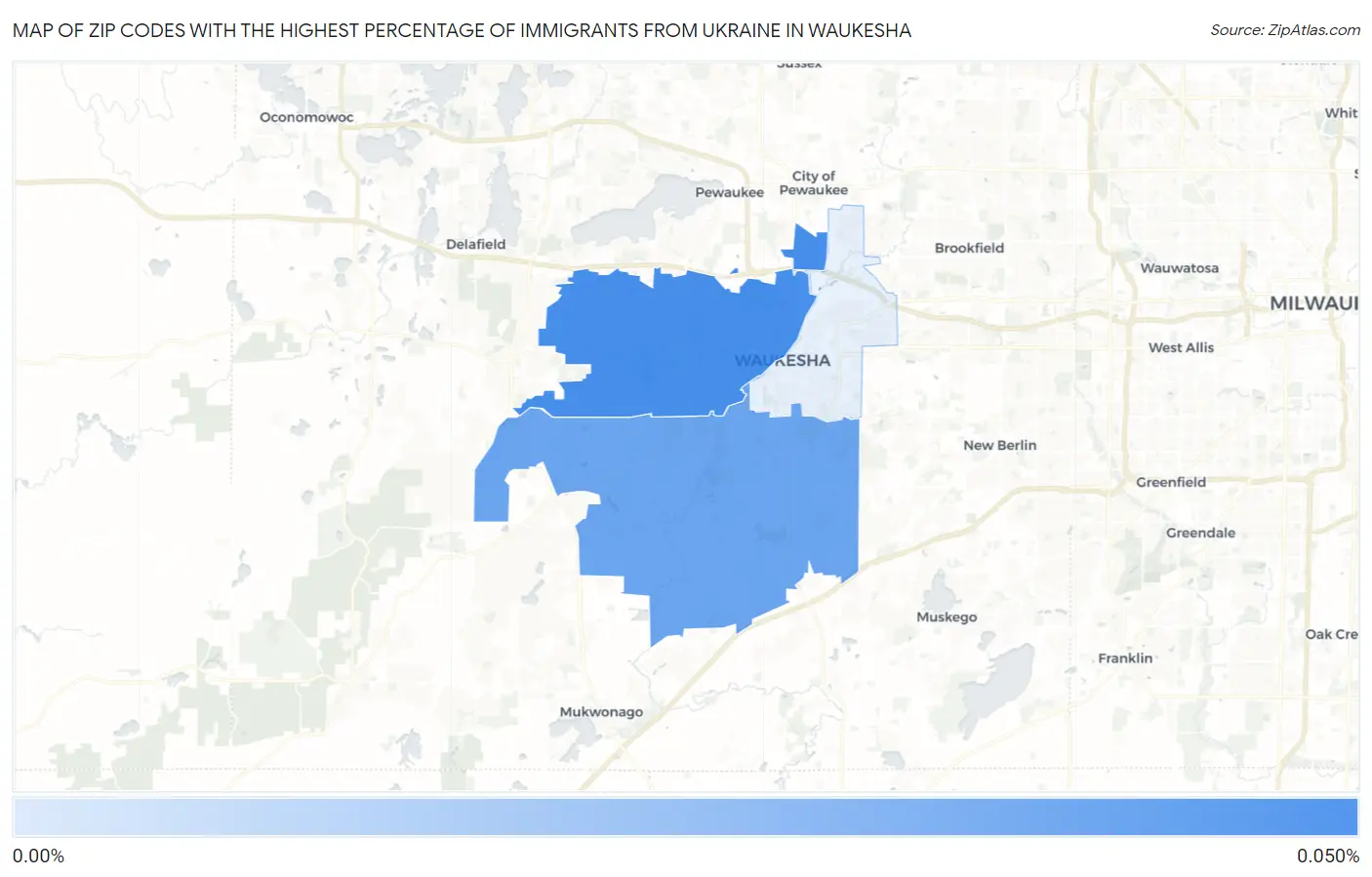 Zip Codes with the Highest Percentage of Immigrants from Ukraine in Waukesha Map