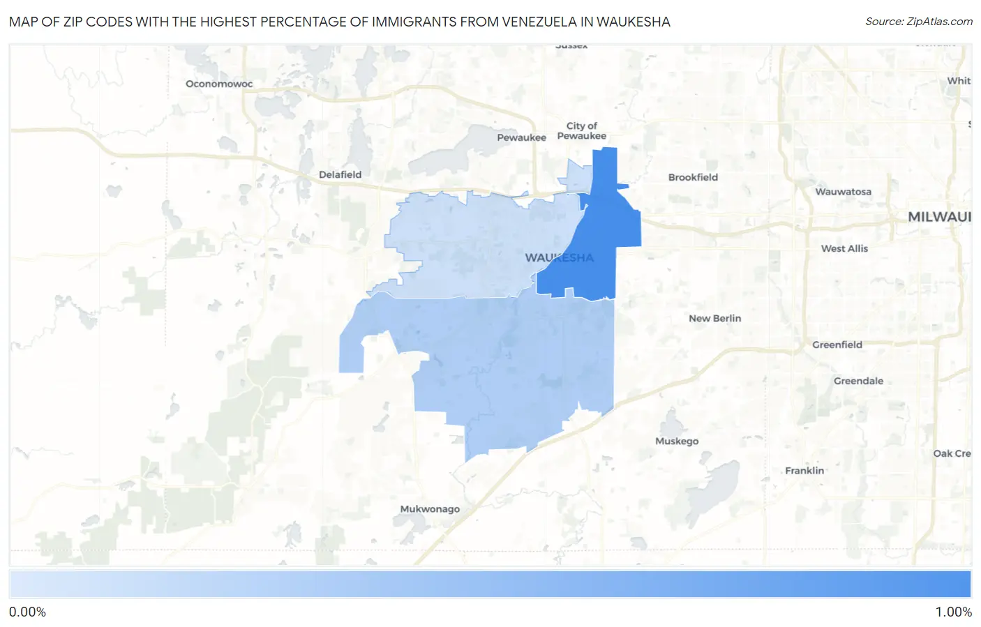 Zip Codes with the Highest Percentage of Immigrants from Venezuela in Waukesha Map