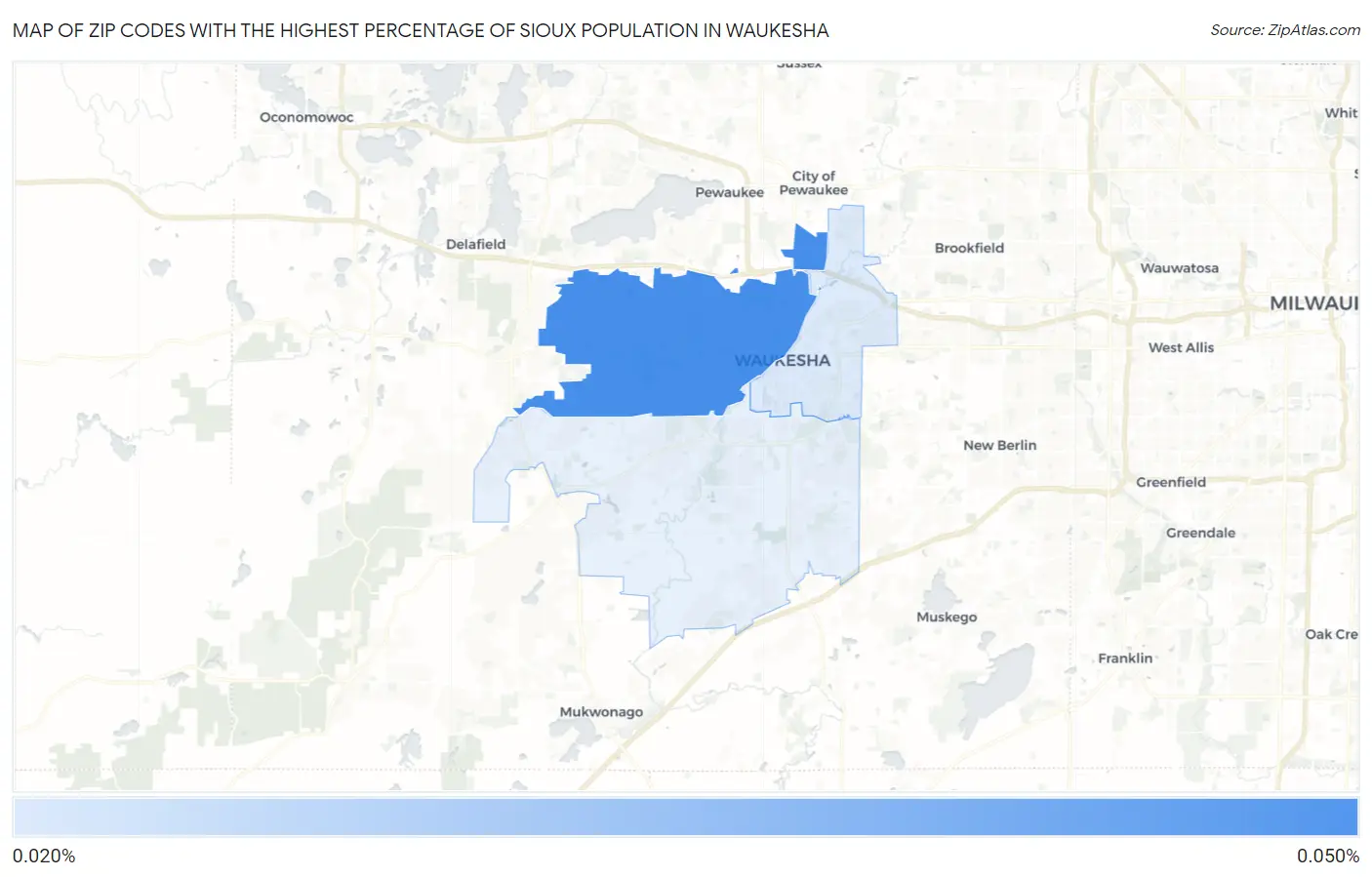 Zip Codes with the Highest Percentage of Sioux Population in Waukesha Map