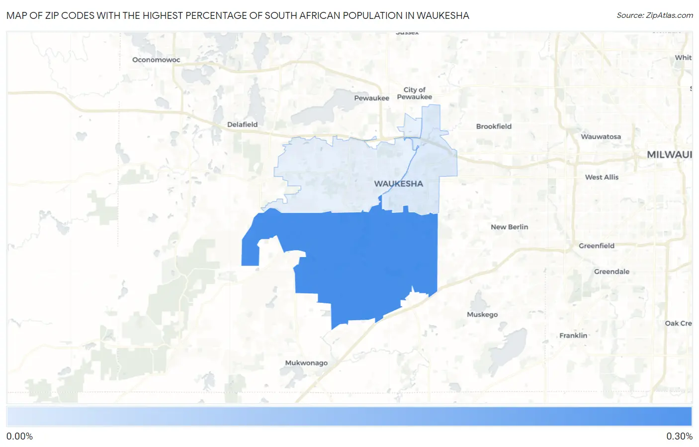 Zip Codes with the Highest Percentage of South African Population in Waukesha Map