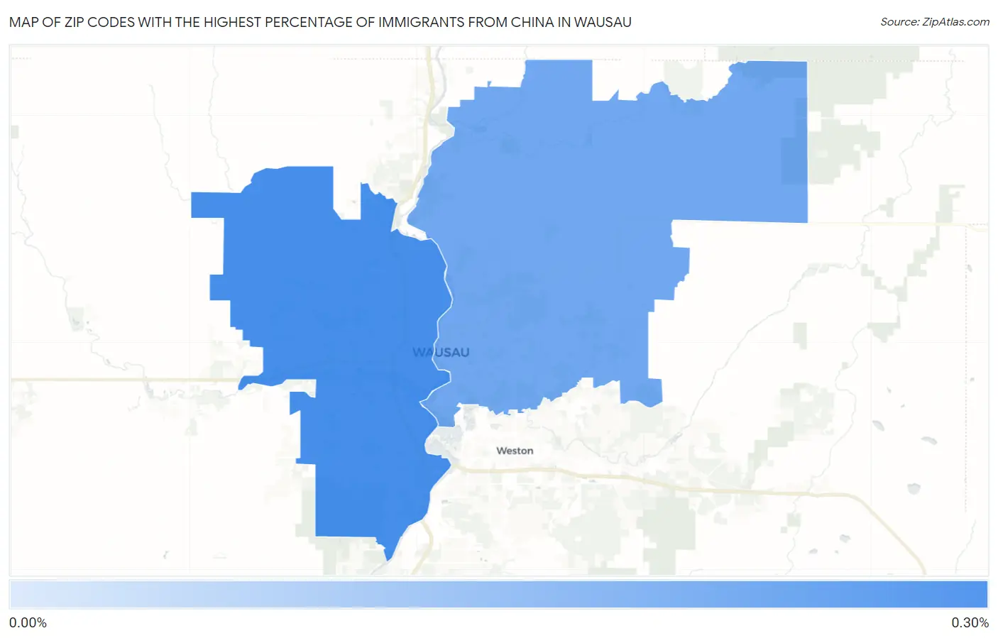 Zip Codes with the Highest Percentage of Immigrants from China in Wausau Map