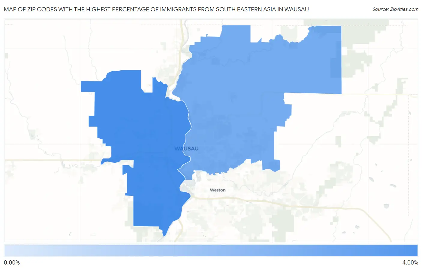 Zip Codes with the Highest Percentage of Immigrants from South Eastern Asia in Wausau Map
