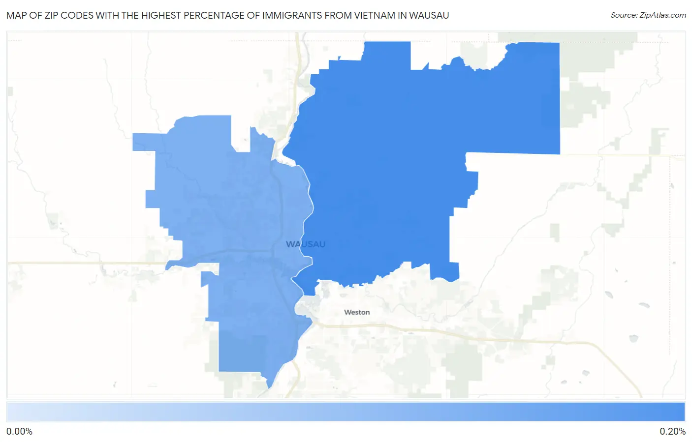 Zip Codes with the Highest Percentage of Immigrants from Vietnam in Wausau Map