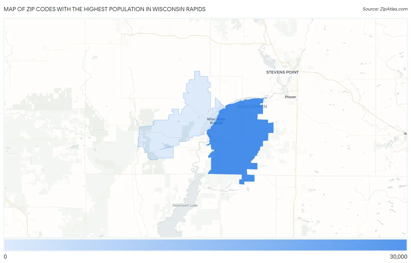 Zip Codes with the Highest Population in Wisconsin Rapids Map