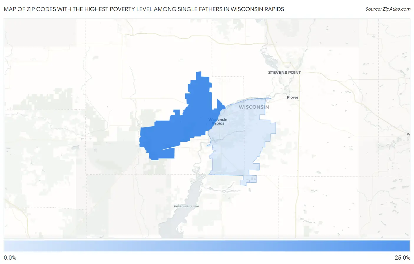 Zip Codes with the Highest Poverty Level Among Single Fathers in Wisconsin Rapids Map