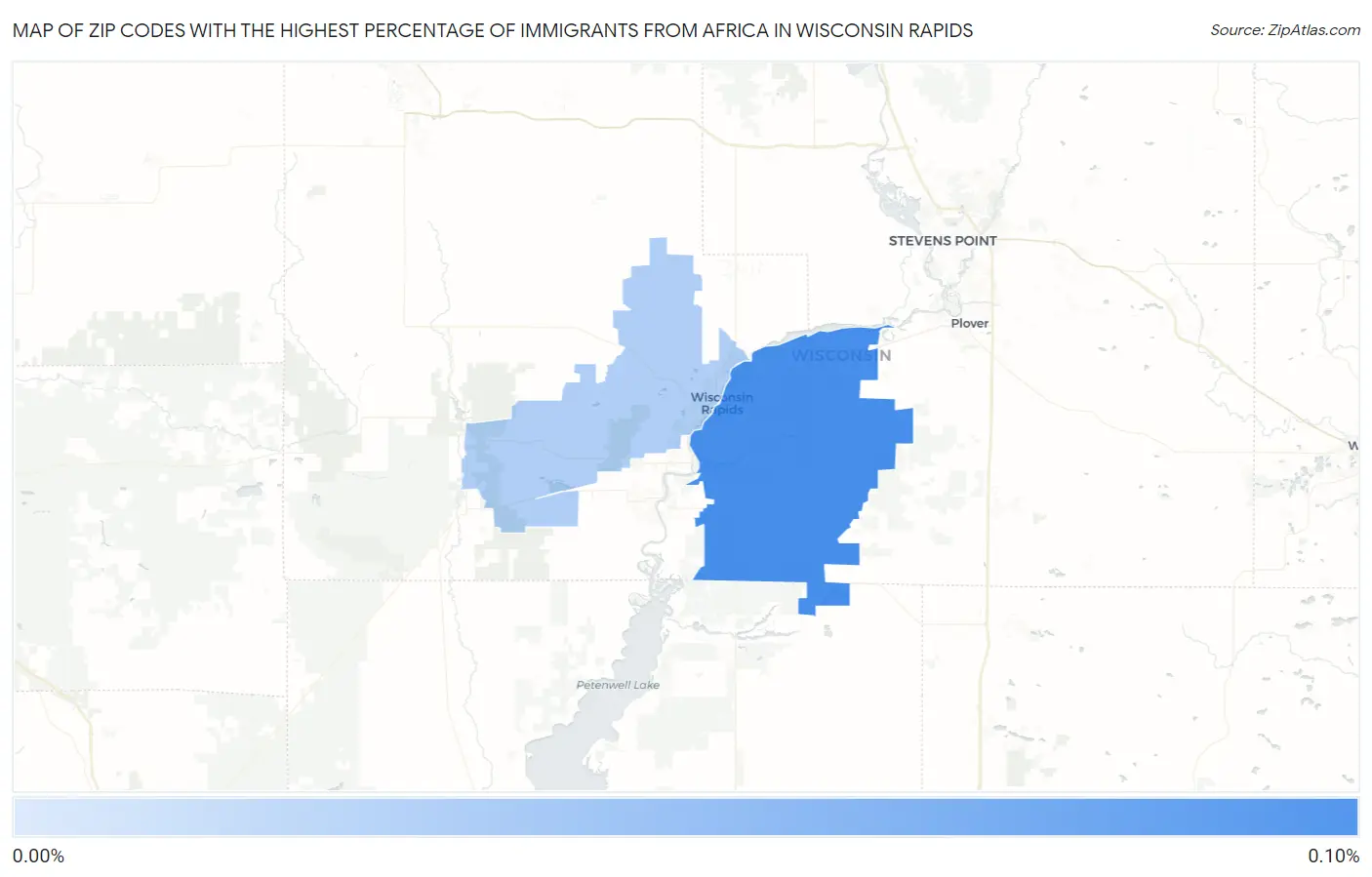 Zip Codes with the Highest Percentage of Immigrants from Africa in Wisconsin Rapids Map