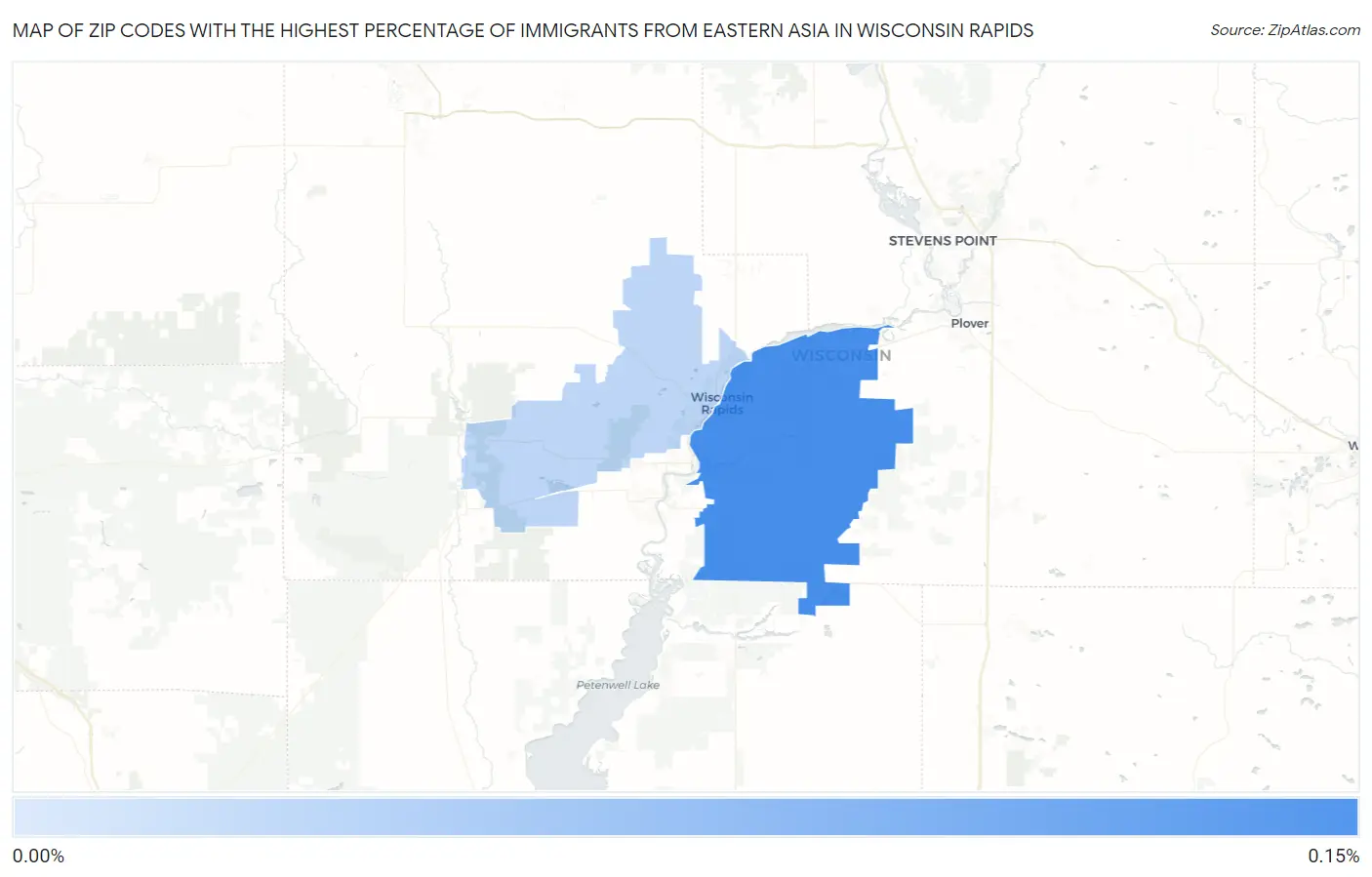 Zip Codes with the Highest Percentage of Immigrants from Eastern Asia in Wisconsin Rapids Map