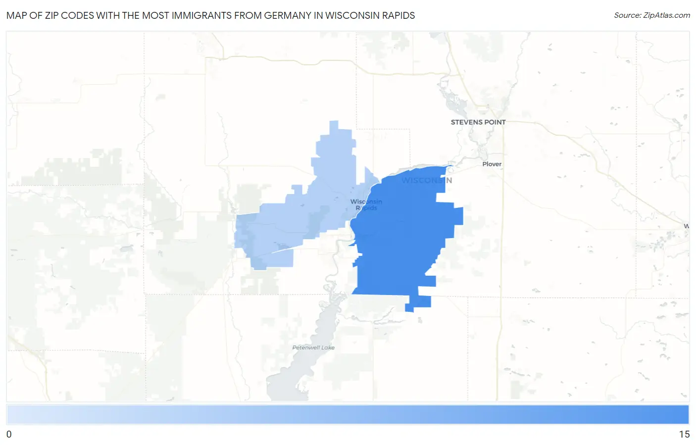 Zip Codes with the Most Immigrants from Germany in Wisconsin Rapids Map