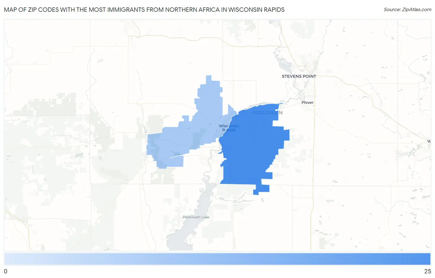 Zip Codes with the Most Immigrants from Northern Africa in Wisconsin Rapids Map
