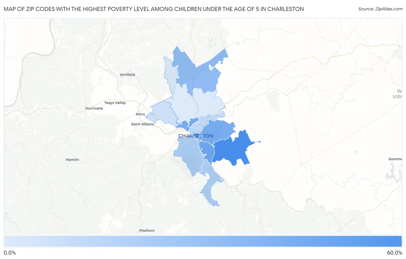 Zip Codes with the Highest Poverty Level Among Children Under the Age of 5 in Charleston Map