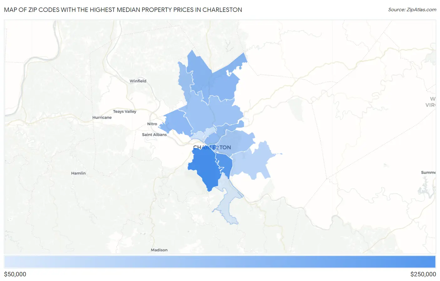 Zip Codes with the Highest Median Property Prices in Charleston Map