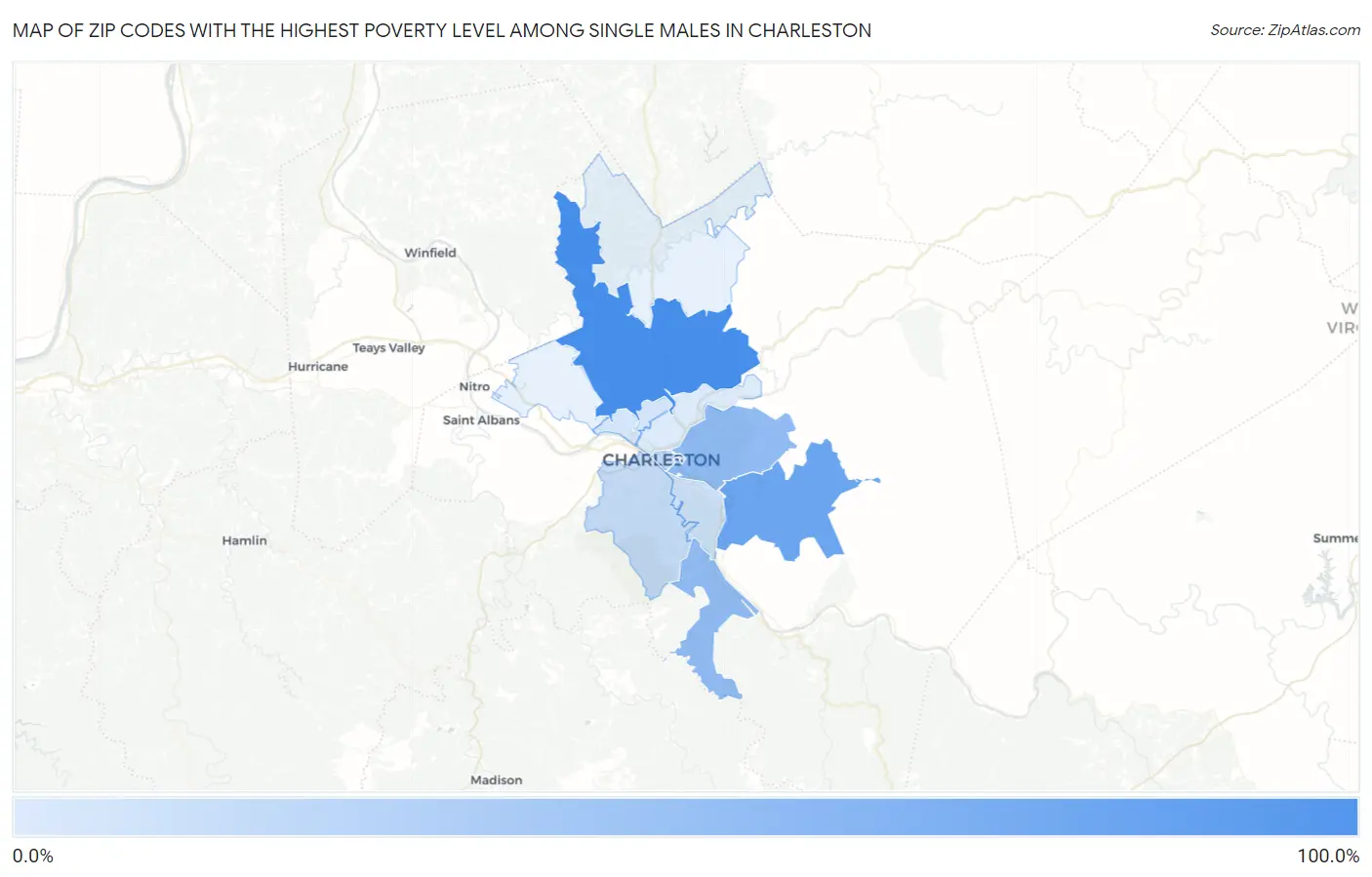 Zip Codes with the Highest Poverty Level Among Single Males in Charleston Map
