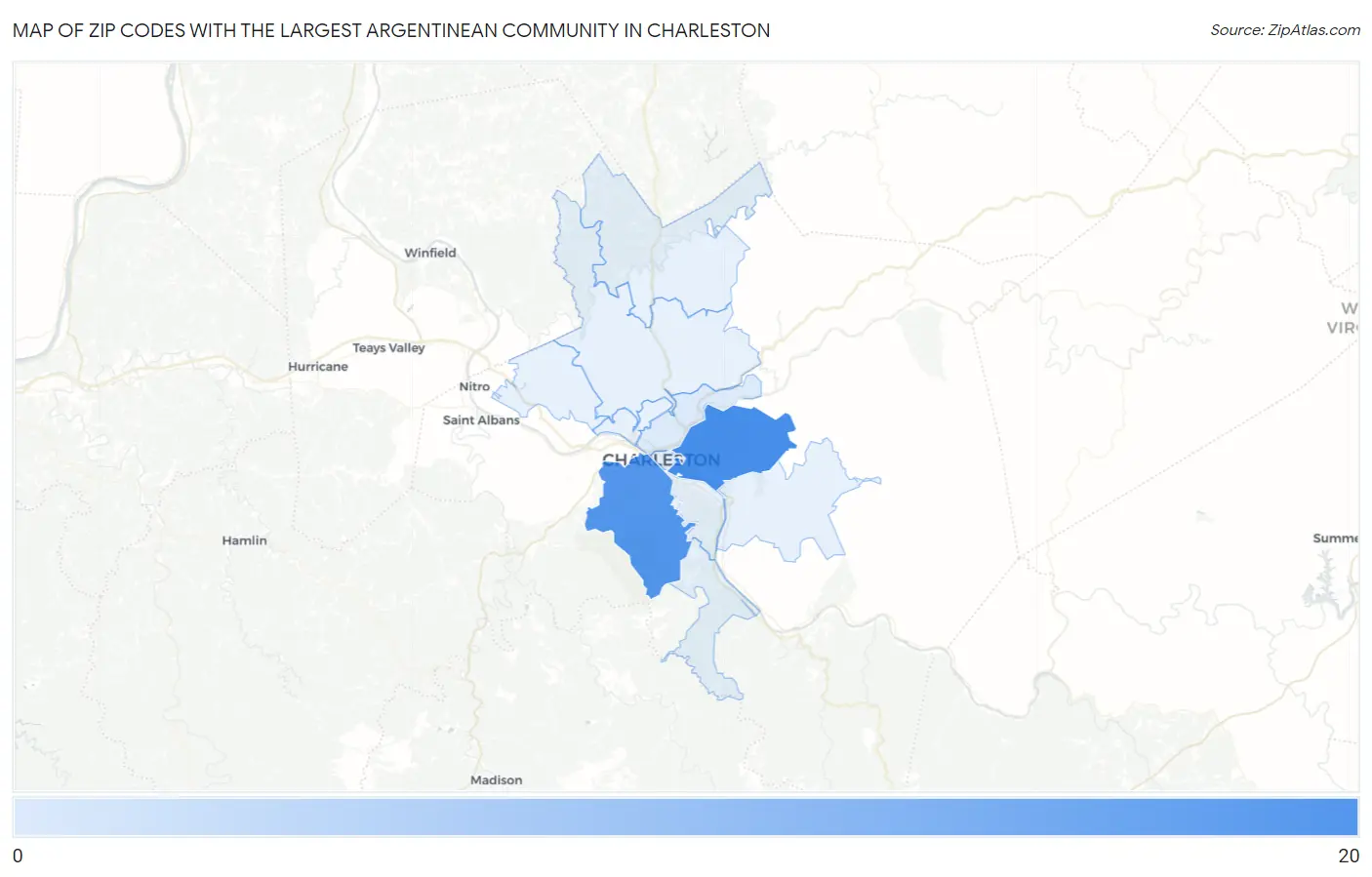Zip Codes with the Largest Argentinean Community in Charleston Map