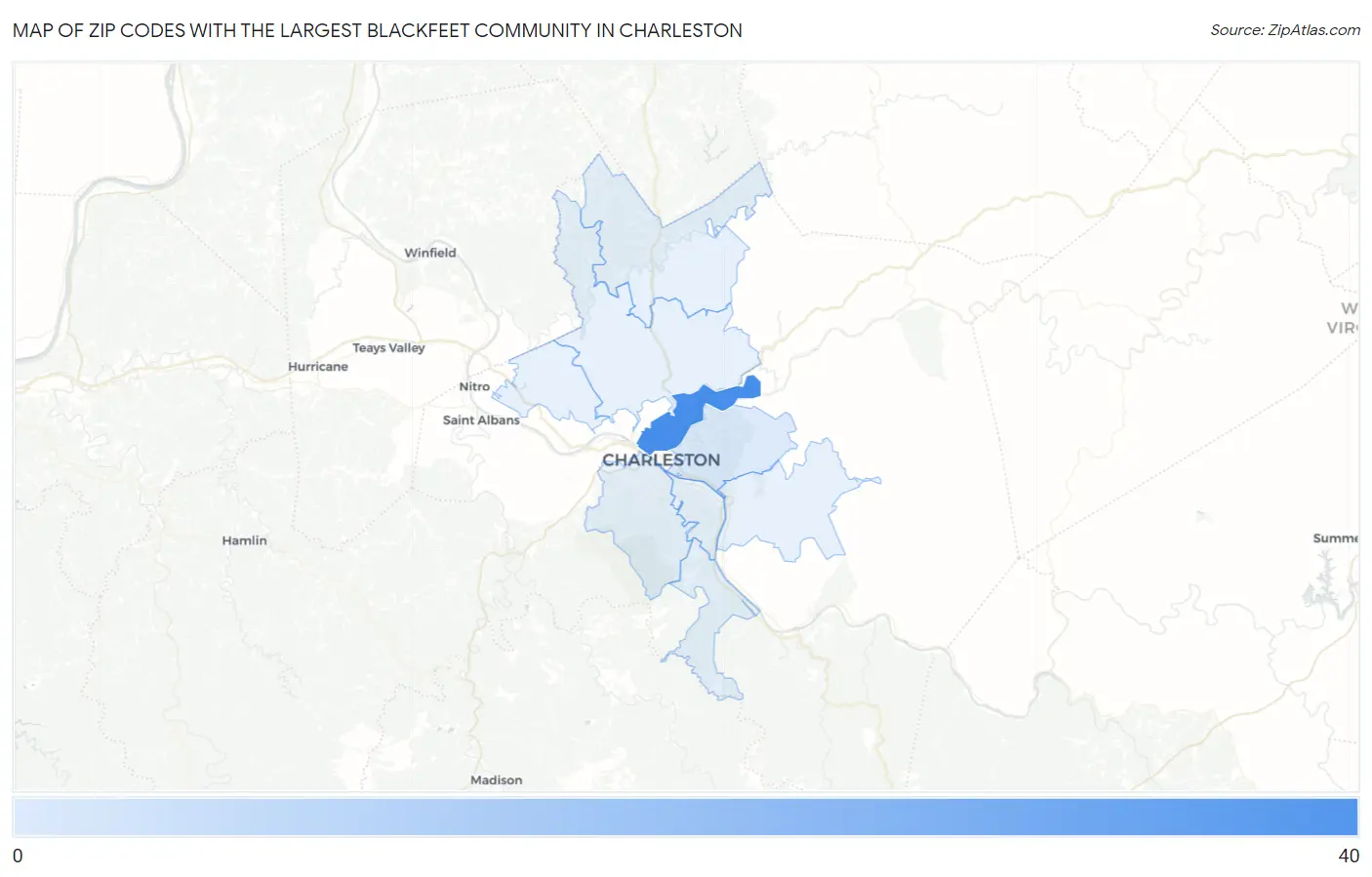 Zip Codes with the Largest Blackfeet Community in Charleston Map