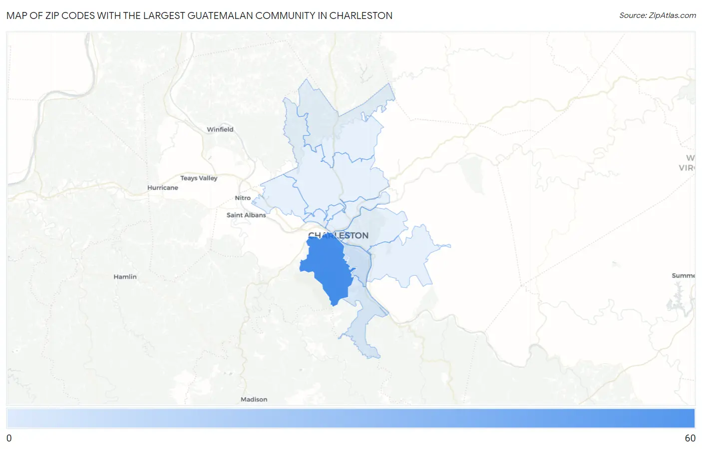 Zip Codes with the Largest Guatemalan Community in Charleston Map