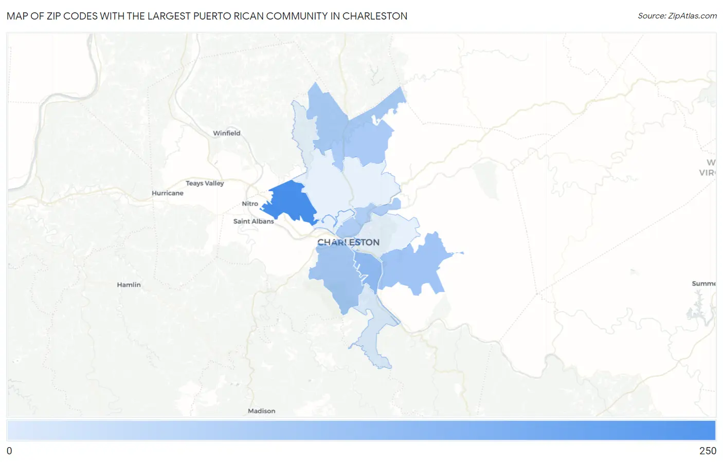 Zip Codes with the Largest Puerto Rican Community in Charleston Map
