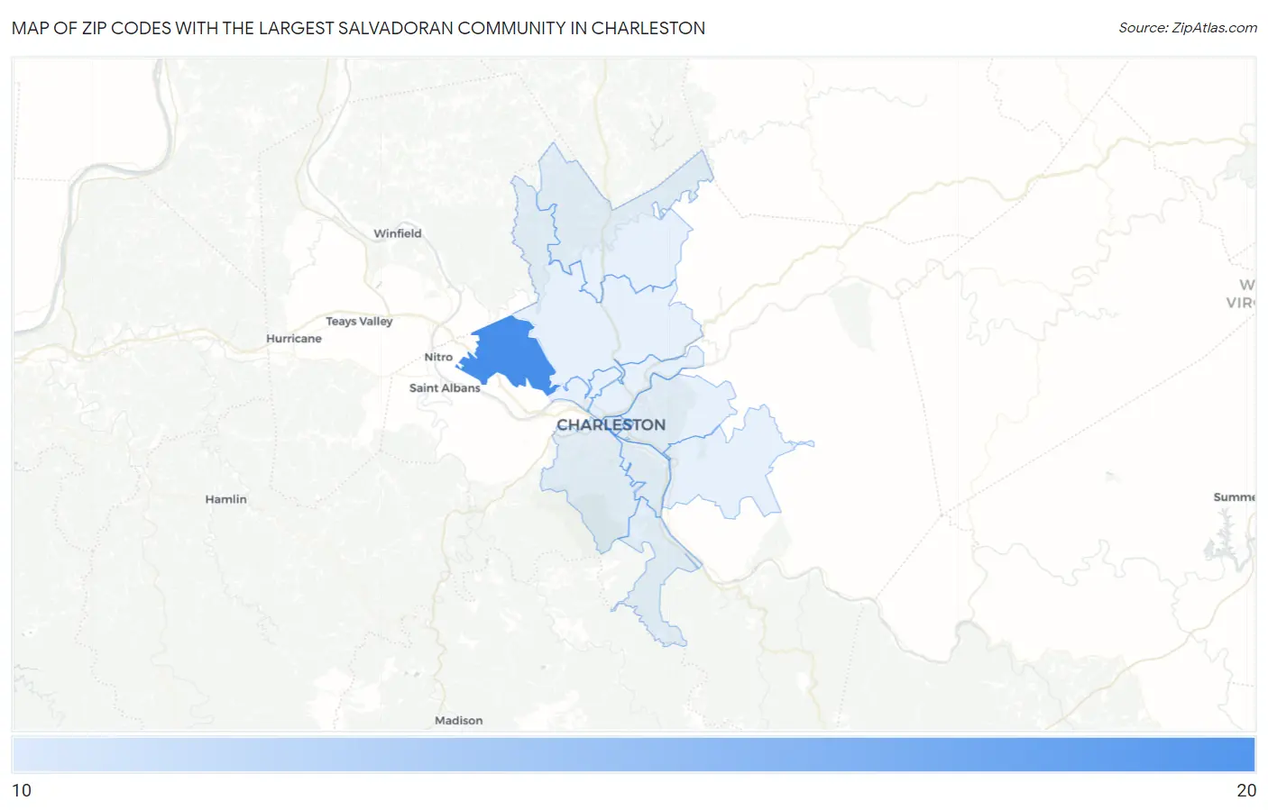 Zip Codes with the Largest Salvadoran Community in Charleston Map
