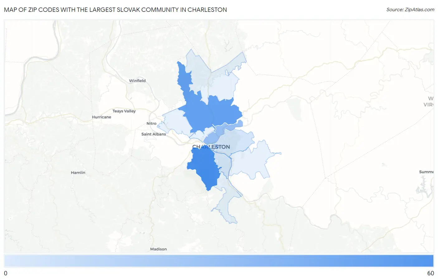 Zip Codes with the Largest Slovak Community in Charleston Map