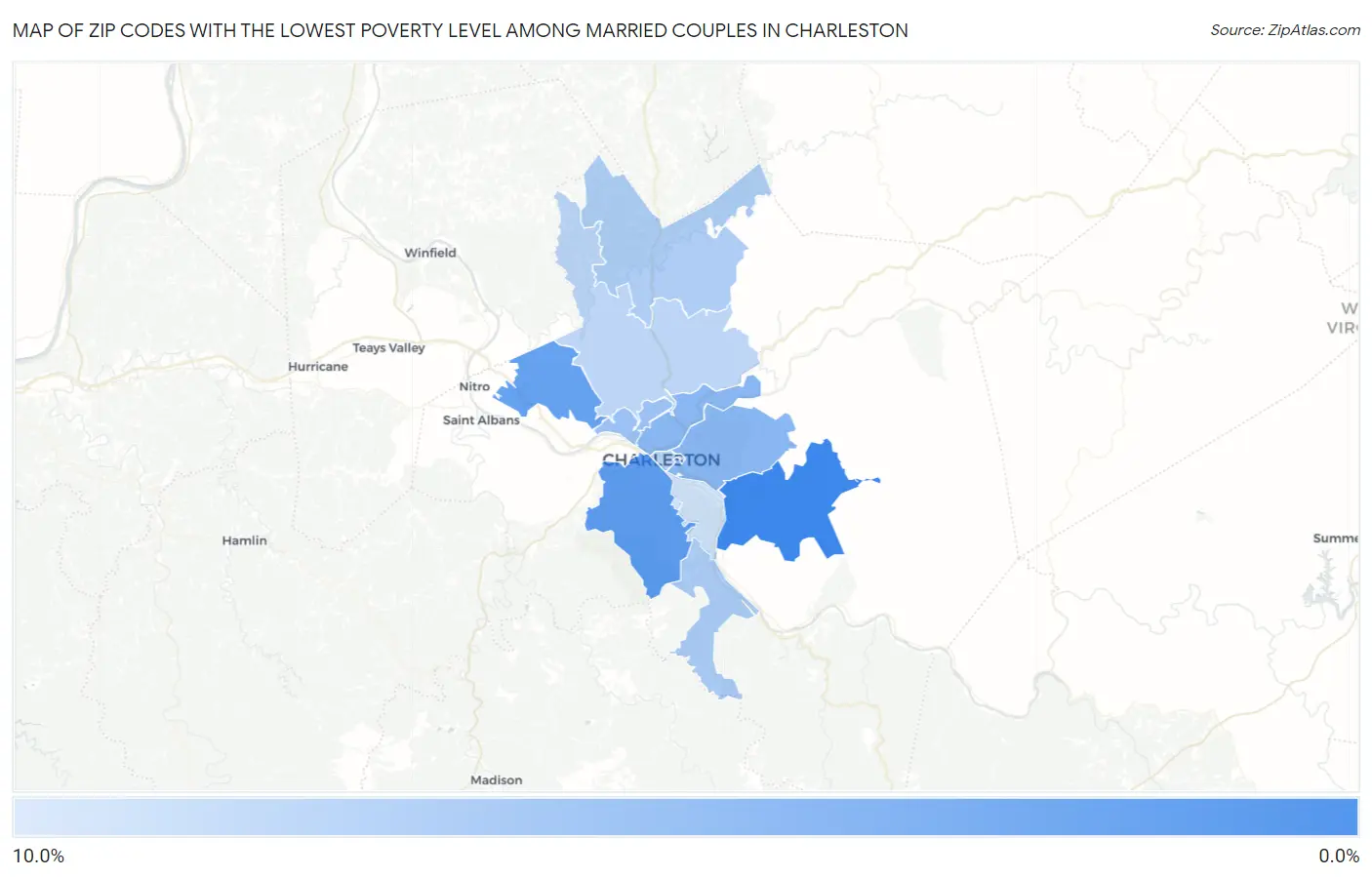 Zip Codes with the Lowest Poverty Level Among Married Couples in Charleston Map