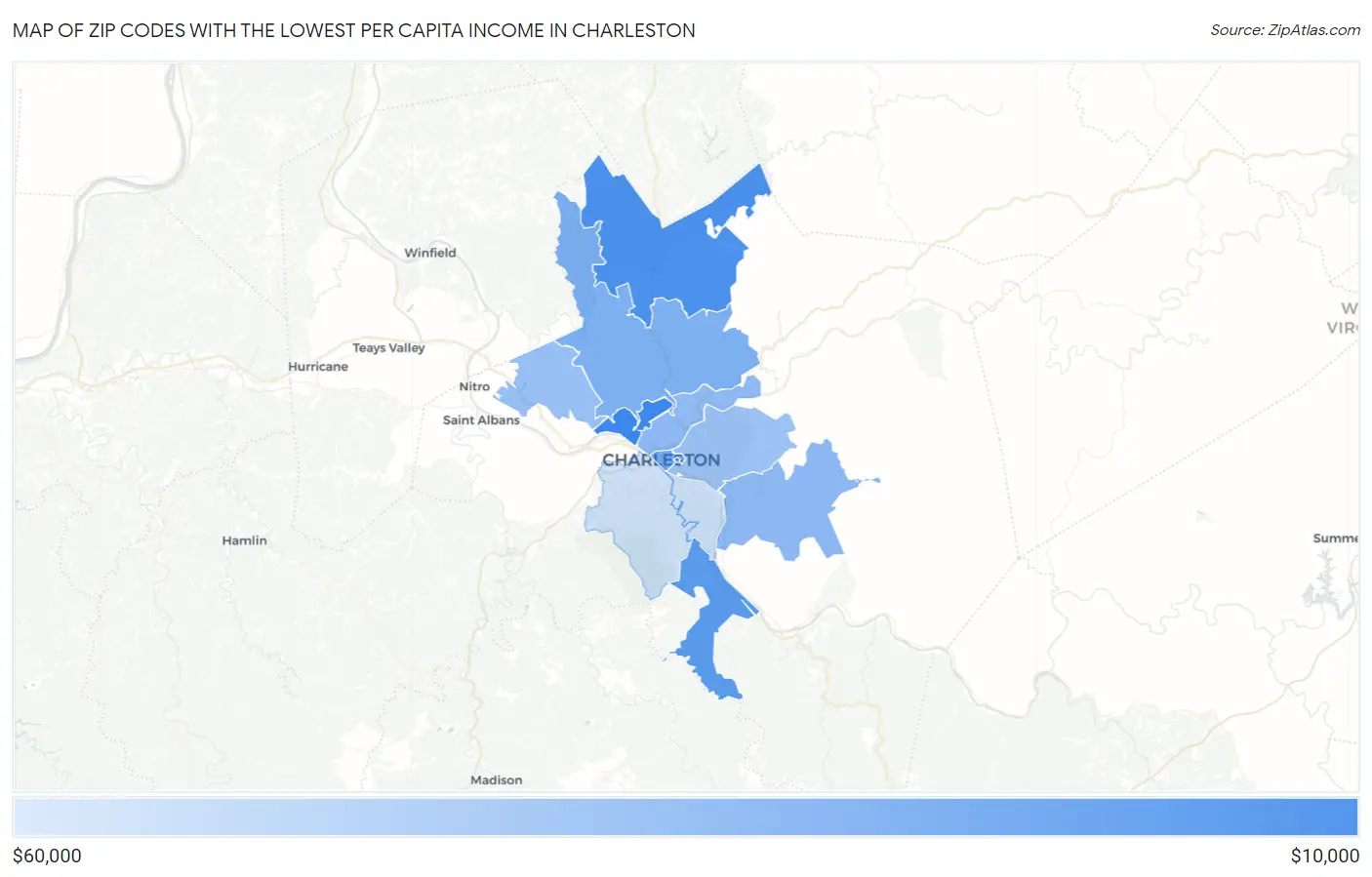 Zip Codes with the Lowest Per Capita Income in Charleston Map