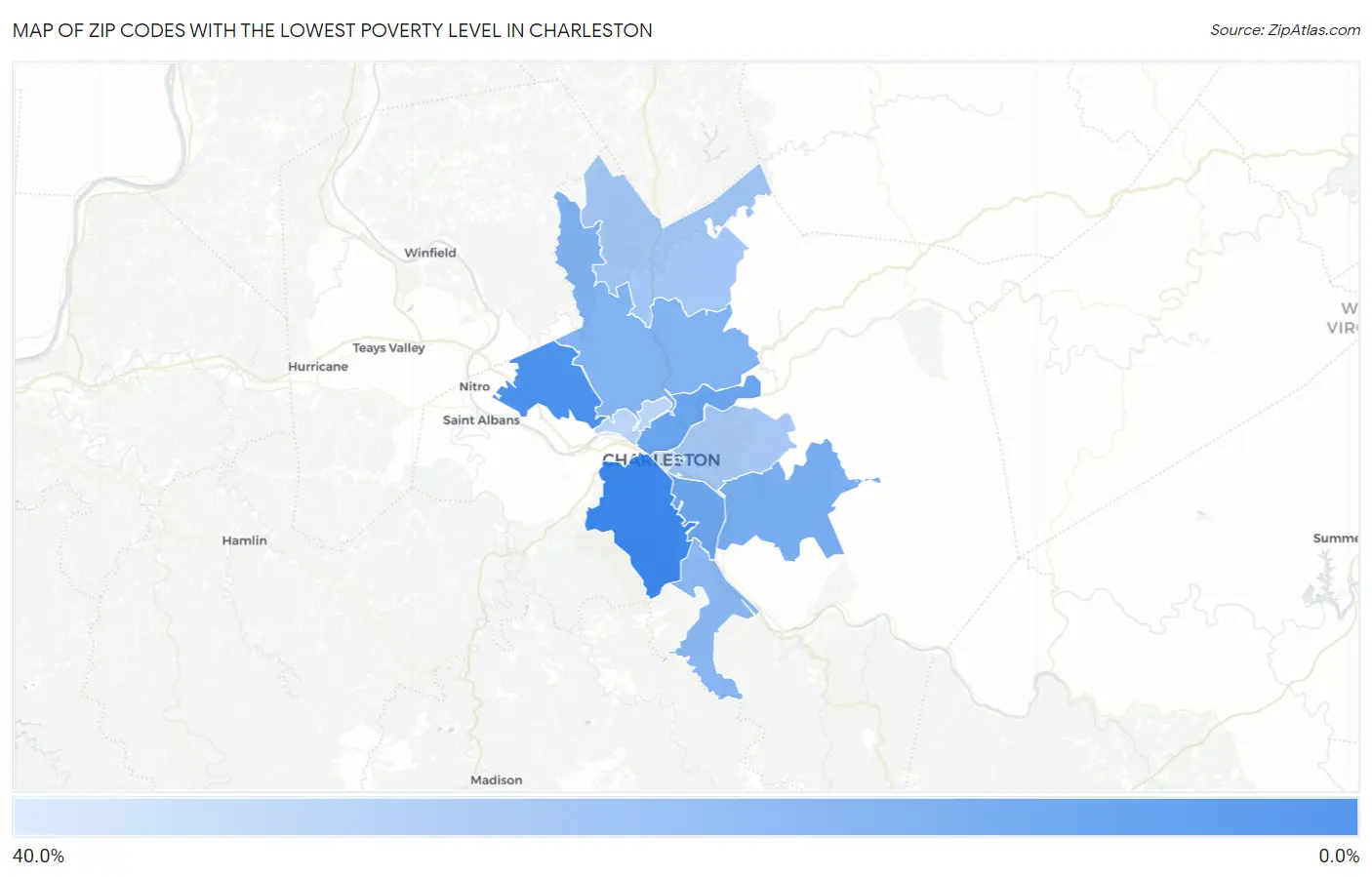 Zip Codes with the Lowest Poverty Level in Charleston Map