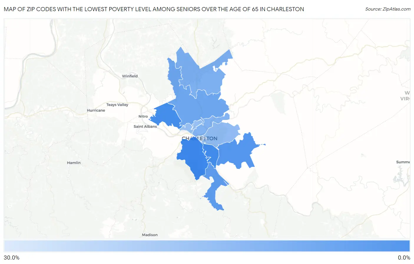 Zip Codes with the Lowest Poverty Level Among Seniors Over the Age of 65 in Charleston Map