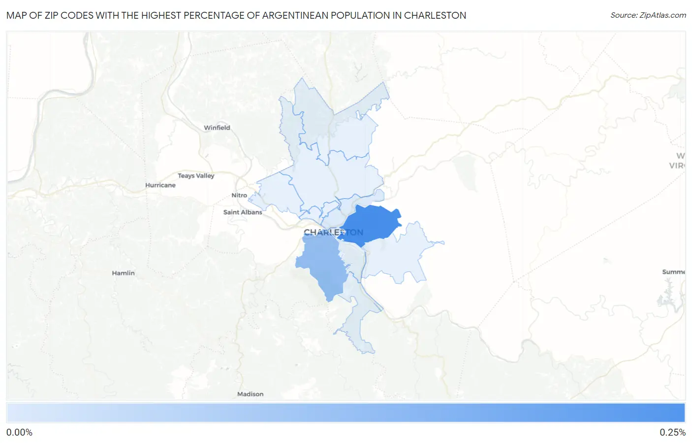 Zip Codes with the Highest Percentage of Argentinean Population in Charleston Map