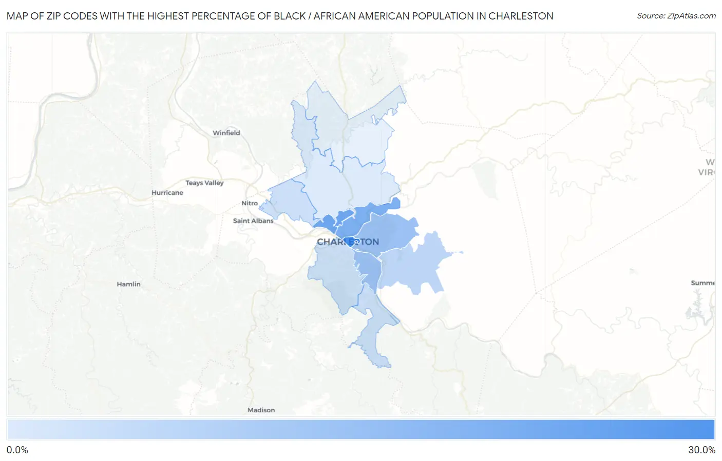 Zip Codes with the Highest Percentage of Black / African American Population in Charleston Map