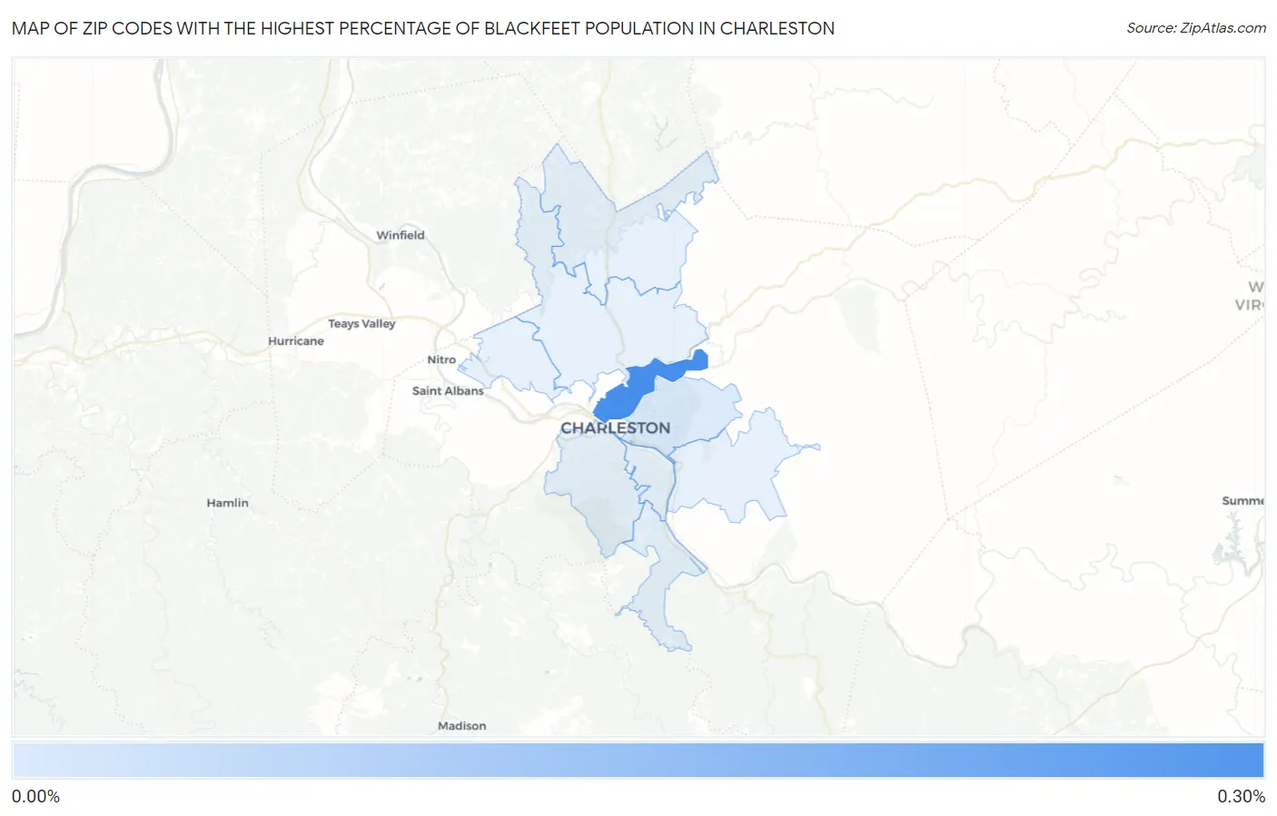 Zip Codes with the Highest Percentage of Blackfeet Population in Charleston Map