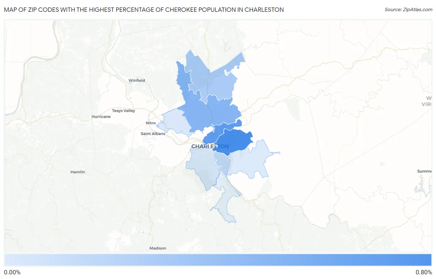 Zip Codes with the Highest Percentage of Cherokee Population in Charleston Map