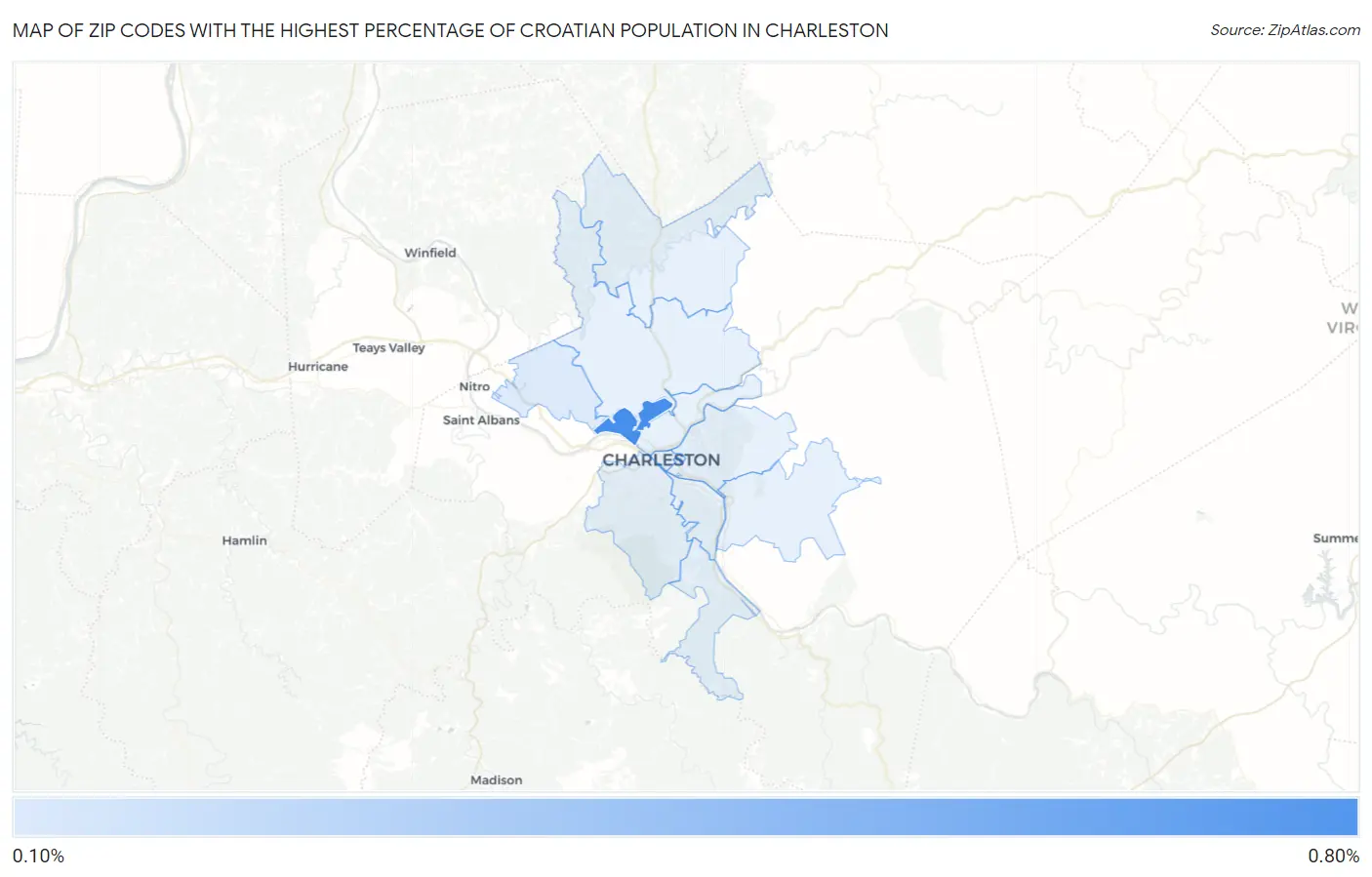 Zip Codes with the Highest Percentage of Croatian Population in Charleston Map