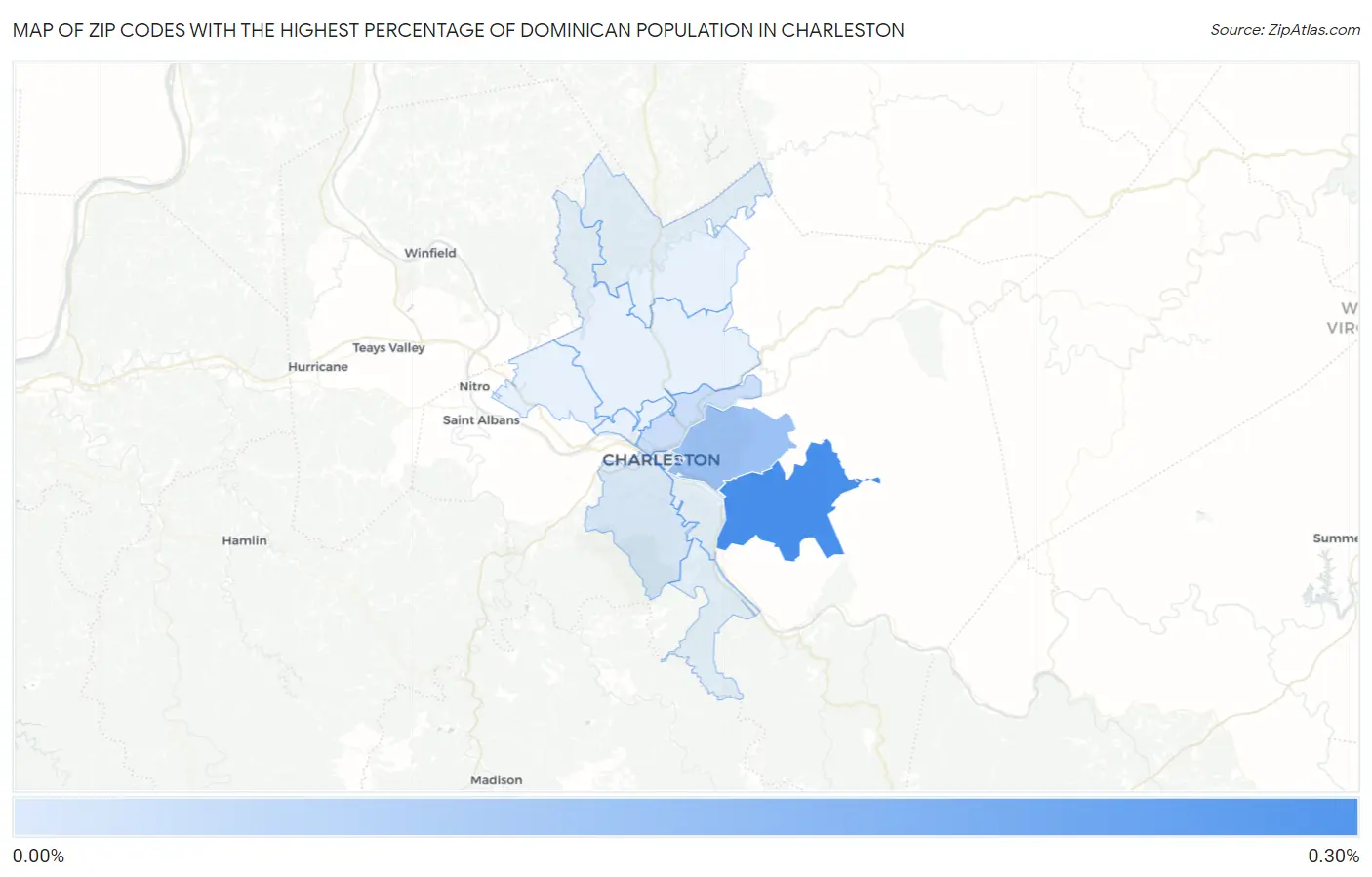 Zip Codes with the Highest Percentage of Dominican Population in Charleston Map