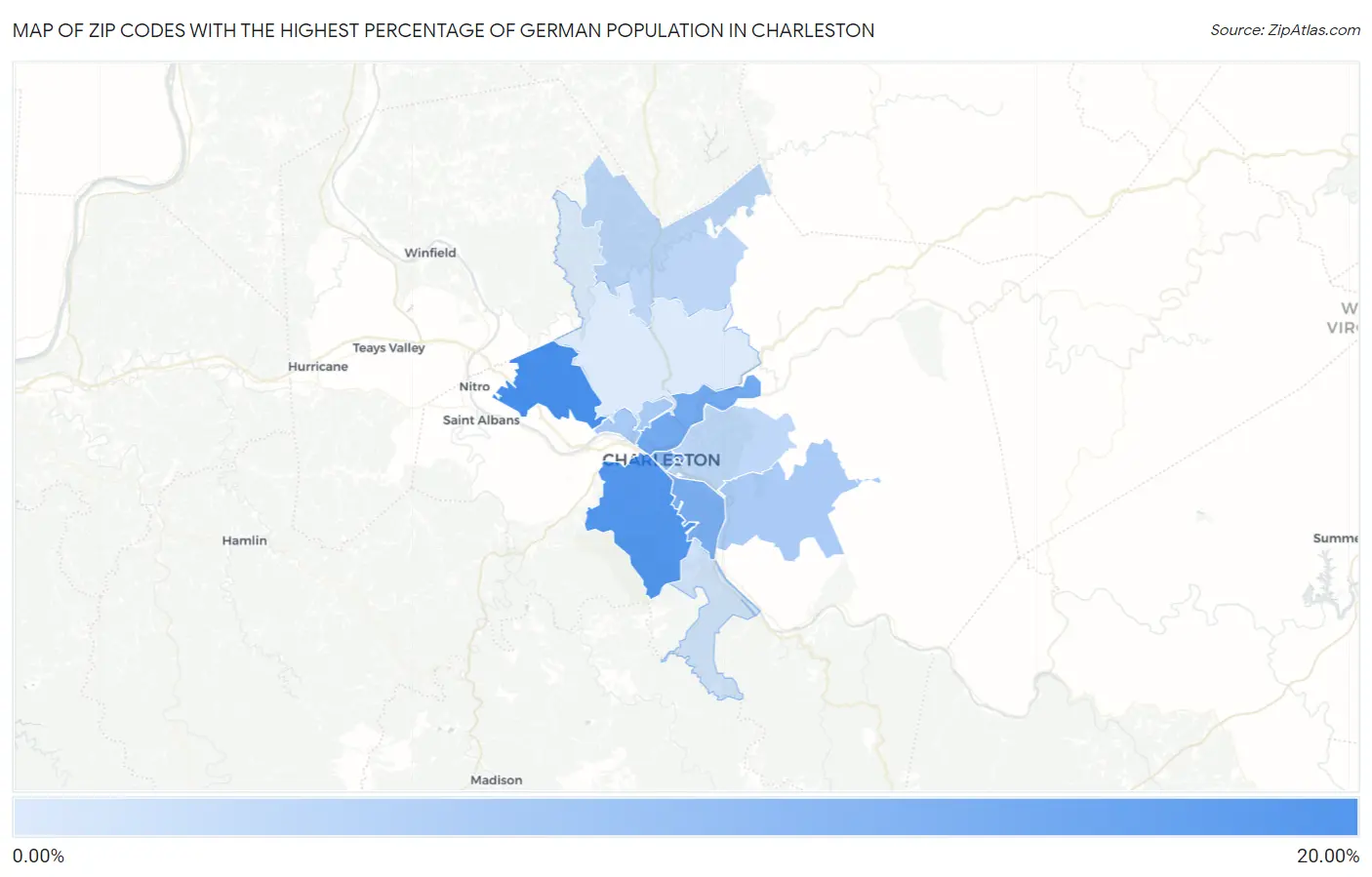 Zip Codes with the Highest Percentage of German Population in Charleston Map