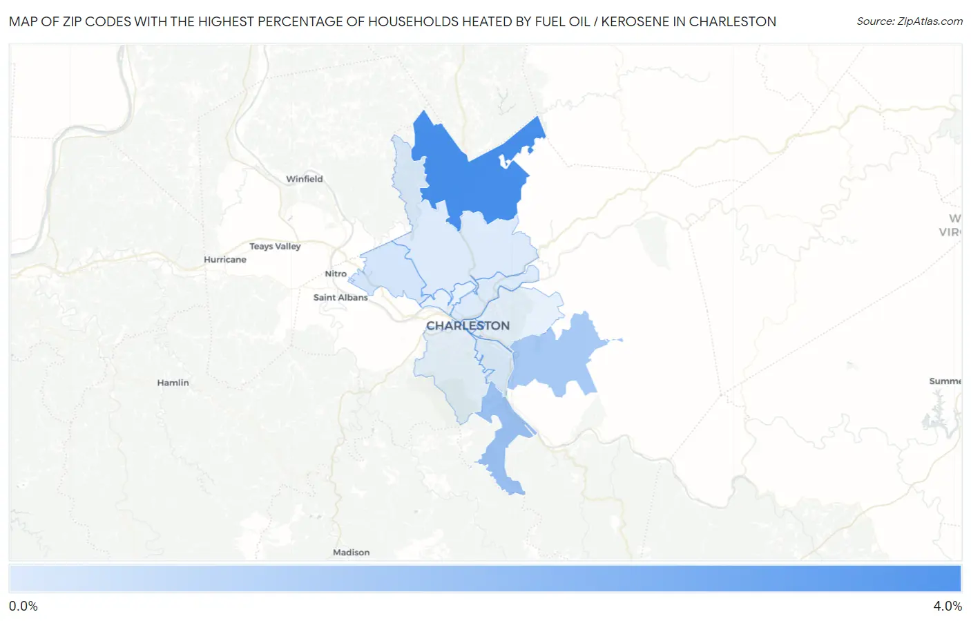 Zip Codes with the Highest Percentage of Households Heated by Fuel Oil / Kerosene in Charleston Map