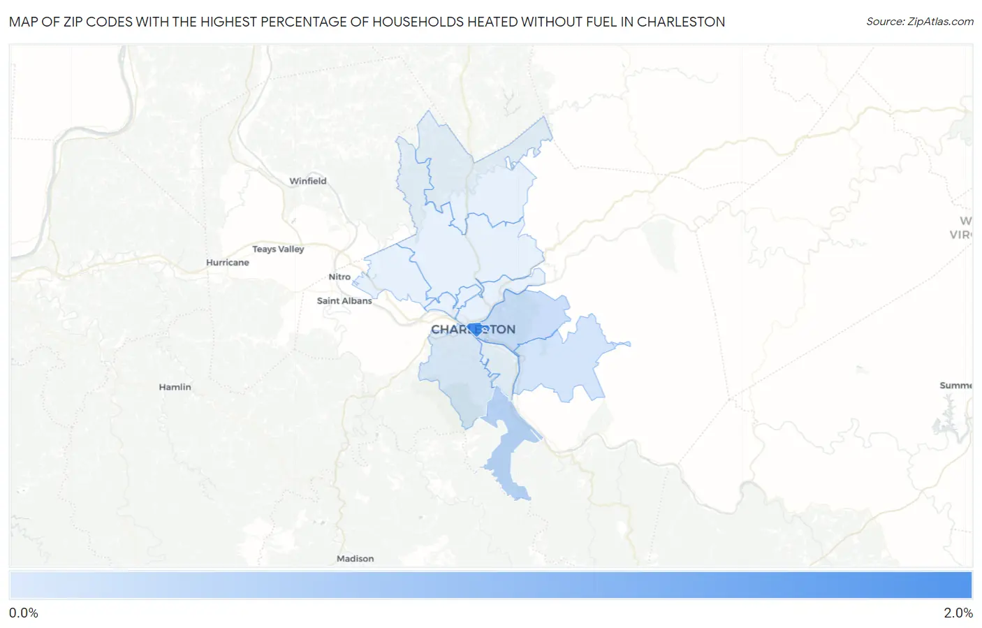 Zip Codes with the Highest Percentage of Households Heated without Fuel in Charleston Map