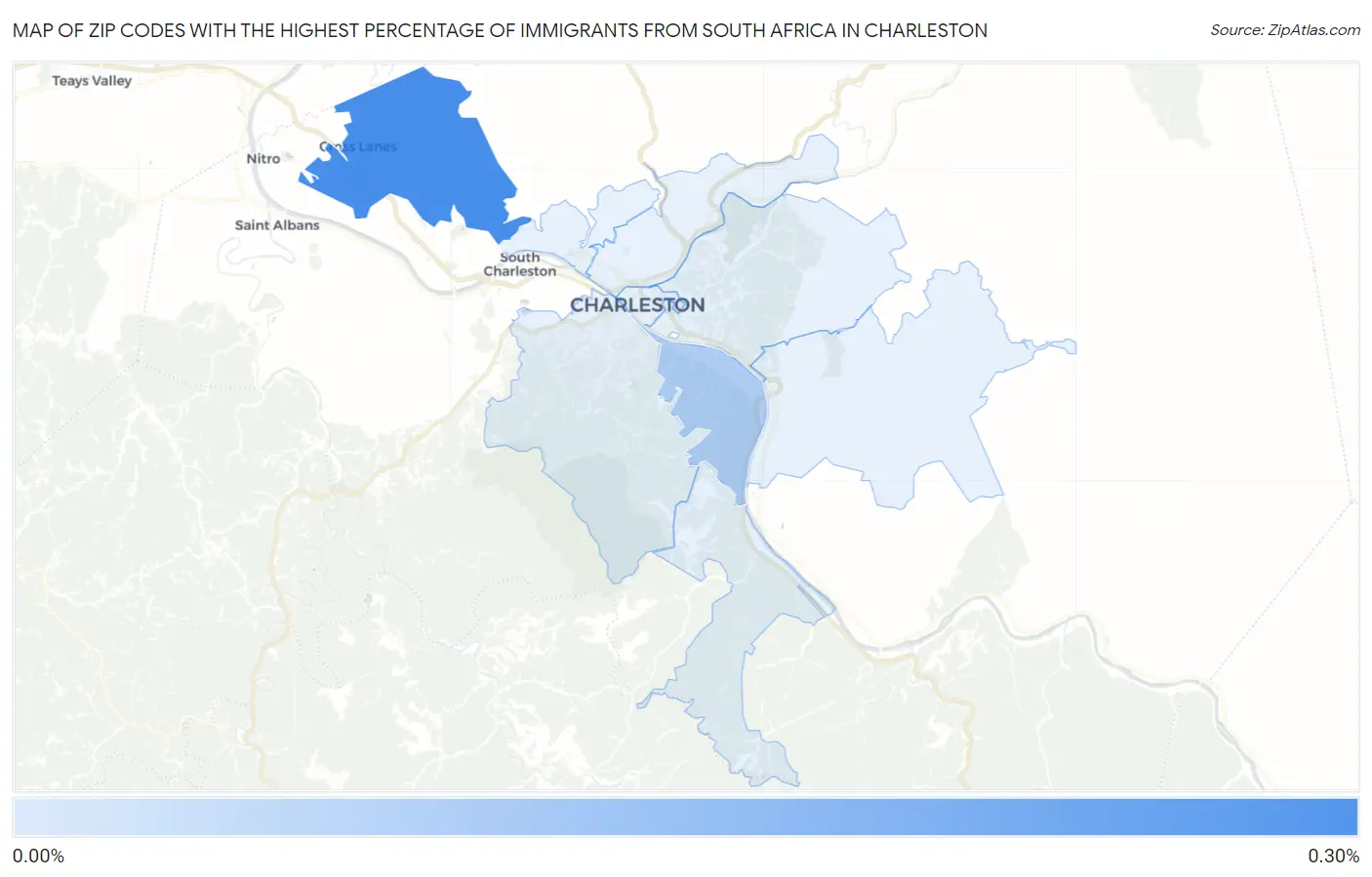 Zip Codes with the Highest Percentage of Immigrants from South Africa in Charleston Map