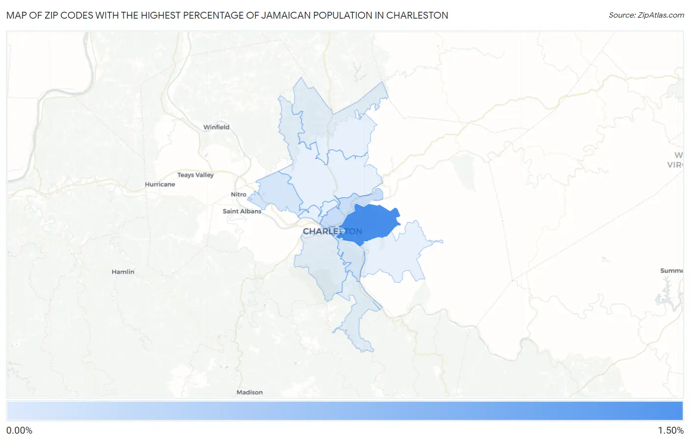 Zip Codes with the Highest Percentage of Jamaican Population in Charleston Map