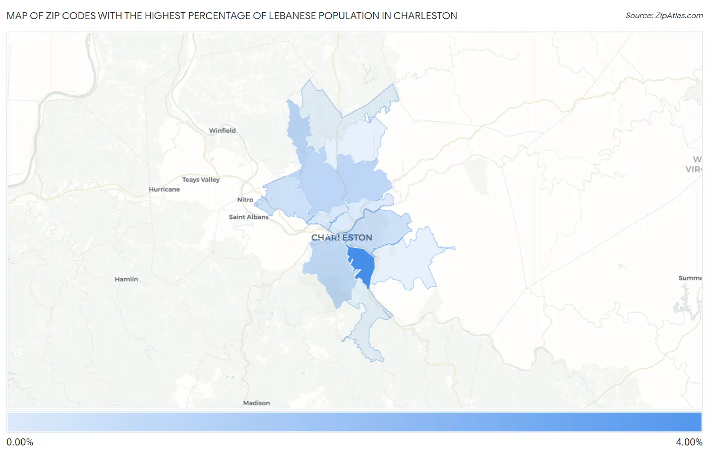 Zip Codes with the Highest Percentage of Lebanese Population in Charleston Map