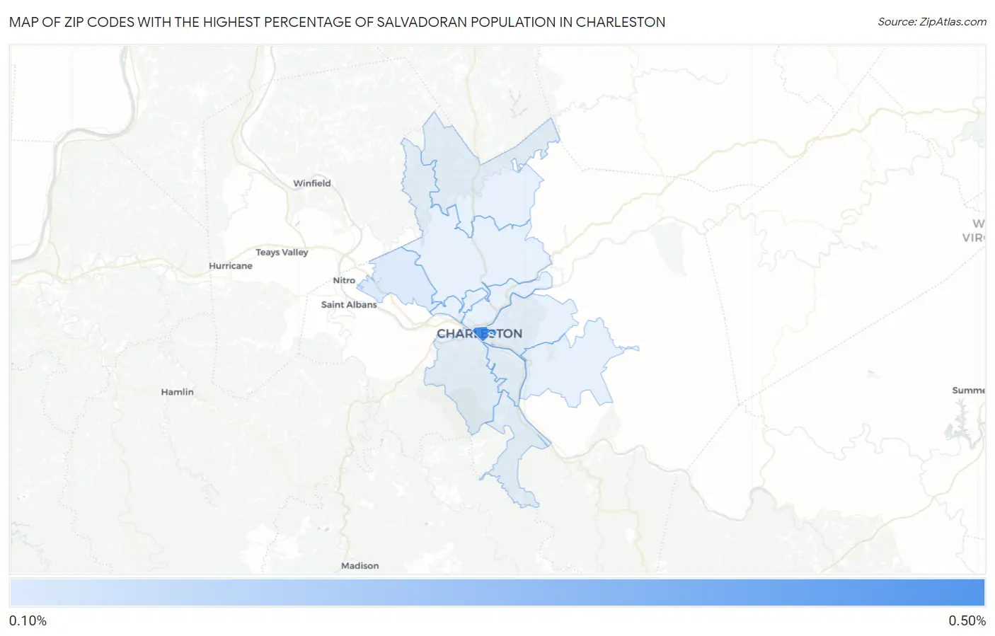 Zip Codes with the Highest Percentage of Salvadoran Population in Charleston Map
