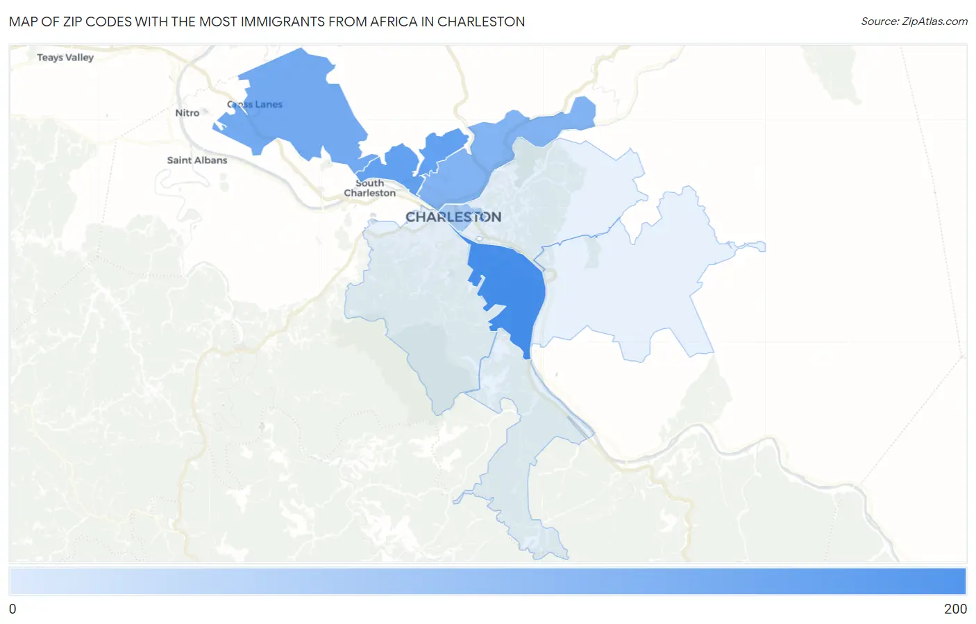 Zip Codes with the Most Immigrants from Africa in Charleston Map