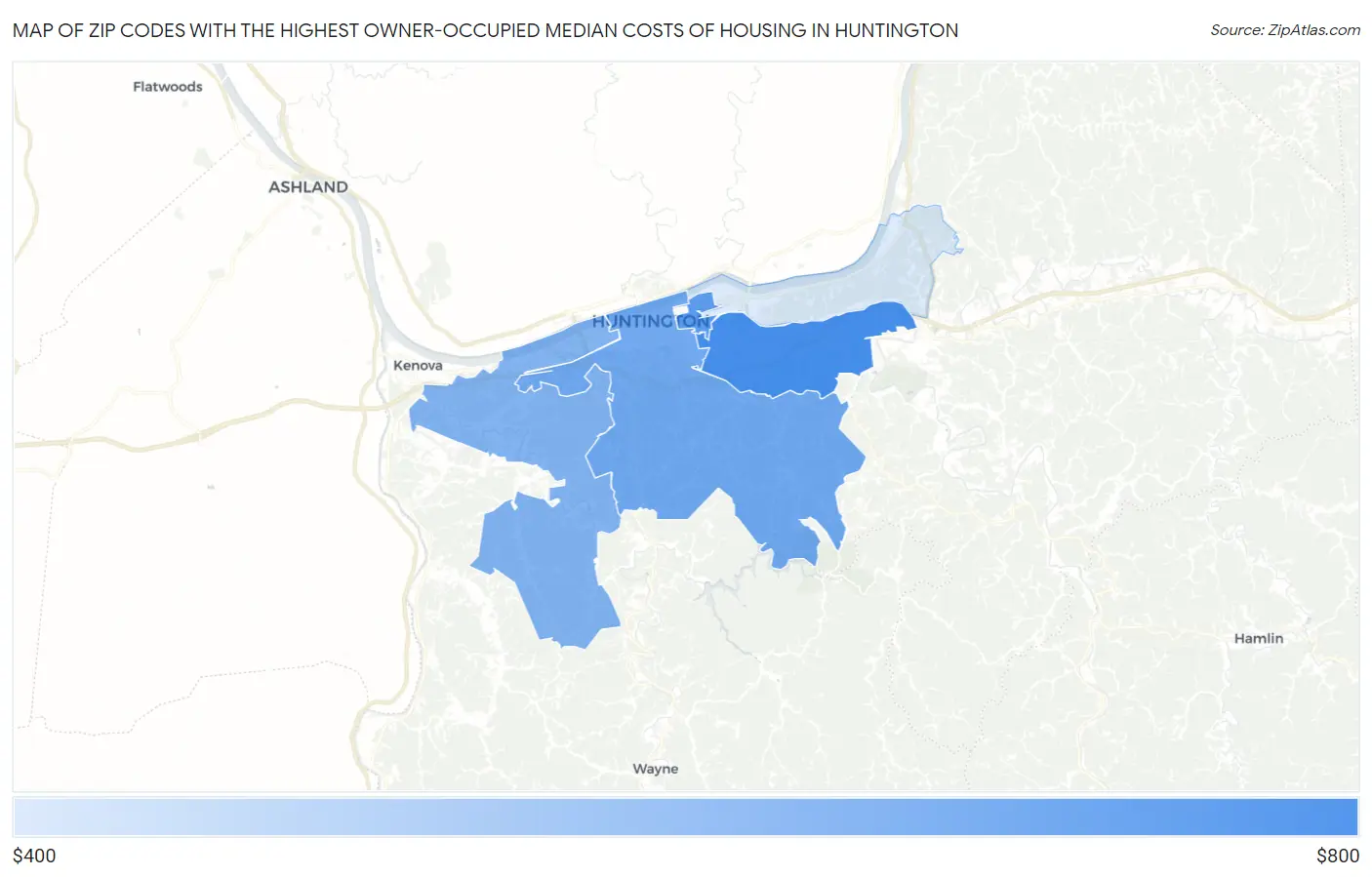 Zip Codes with the Highest Owner-Occupied Median Costs of Housing in Huntington Map