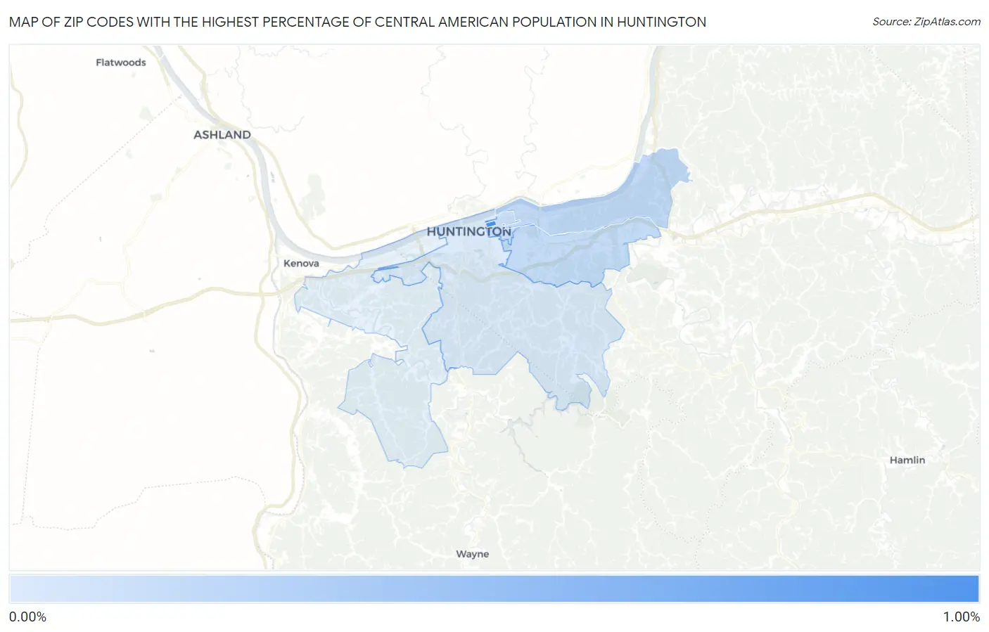 Zip Codes with the Highest Percentage of Central American Population in Huntington Map